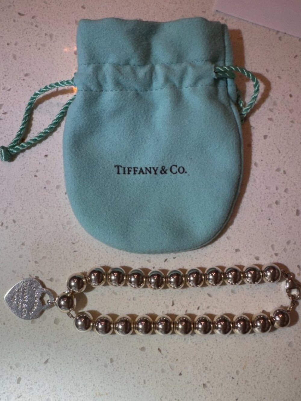 Tiffany & Co. Sterling Silver Bead Bracelet with Heart Tag - Turquoise Pouch - Picture 4 of 4